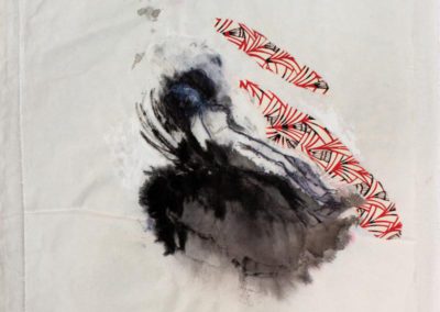 Μικτή τεχνική ( χειροποίητα χαρτιά κερωμένα, ακουαρέλα, τζελ μίντιουμ, πάνω σε γάζα) διαστάσεις : 68Χ54 εκ.